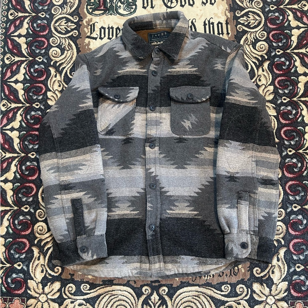 JACHS NEW YORK Geometric Jacquard Wool Blend Sherpa
Lined Shirt Jacket